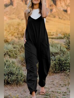 Black Sleeveless Relaxed Pocket Jumpsuit